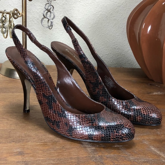 Enzo Angiolini Shoes - Enzo Angiolini Brown Leather Snakeskin Print Heels
